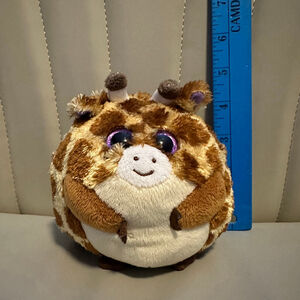 TY Beanie Ballz Tippy Giraffe Plush Round Tan Brown Purple Eyes 5"